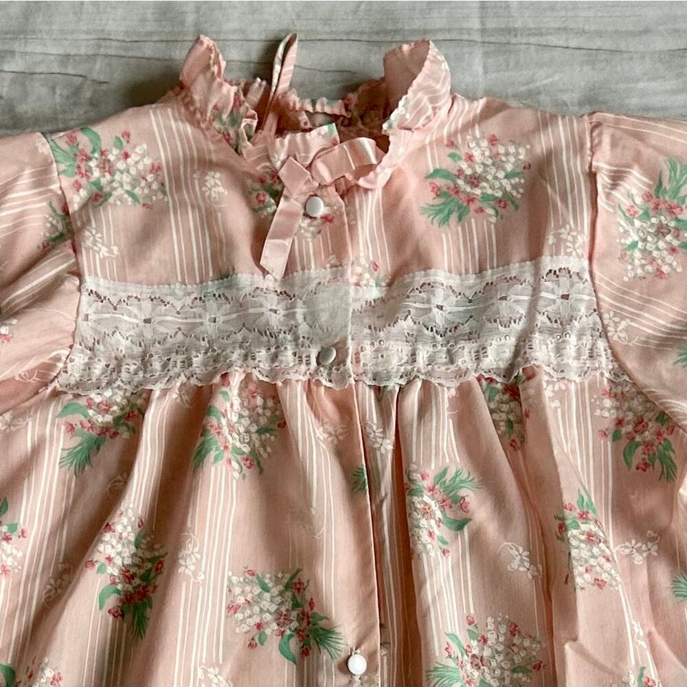 Vintage Ballet New York Pink Floral Nightgown Lace Yoke Short Sleeve Cottagecore - Picture 6 of 10